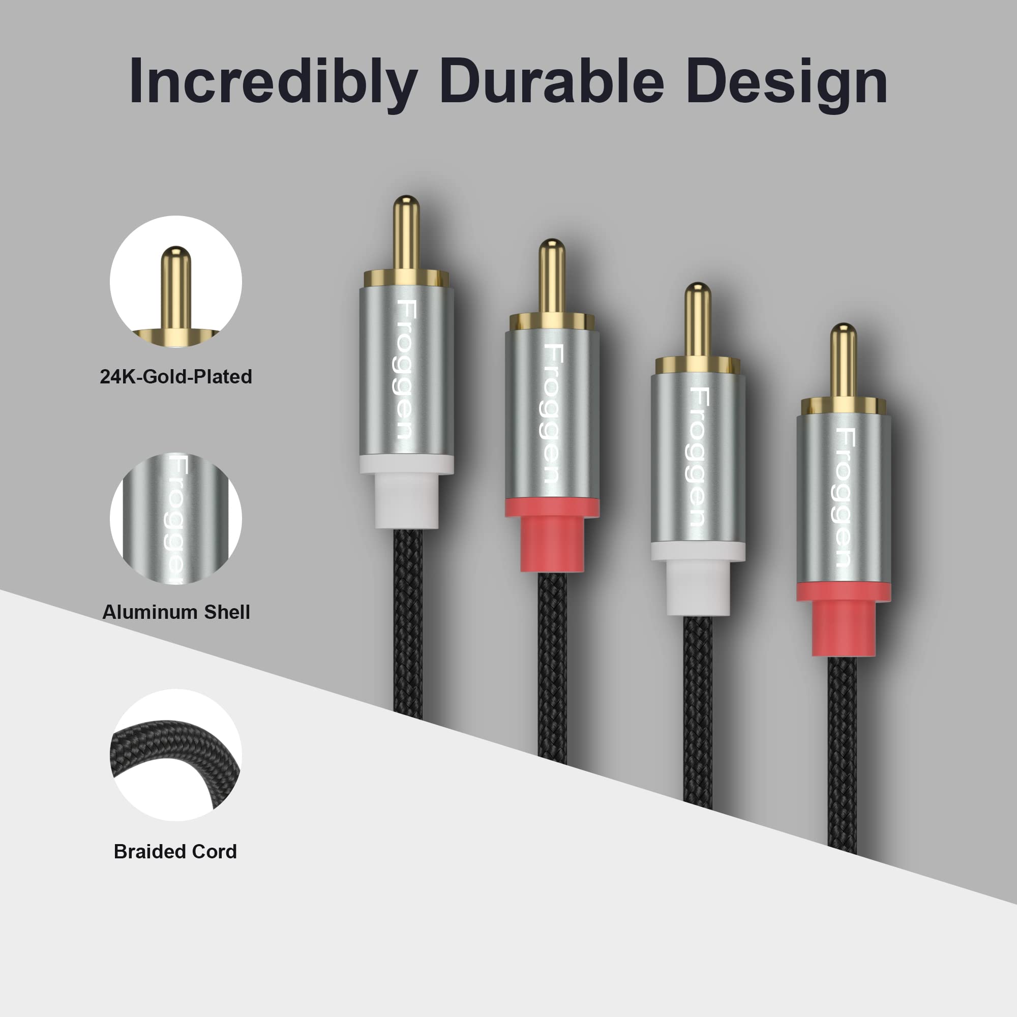 ステレオケーブル  オス ケーブル - オス 24K 金メッキ銅コネクタ Amazon | RCA フォノケーブル オス2 - オス RCAケーブル 10.3フィート